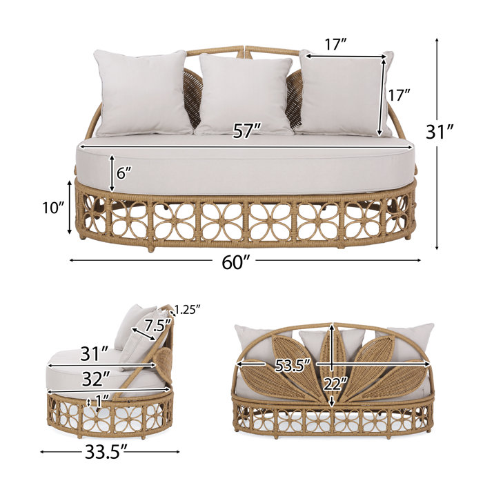 Beachcrest Home Atia 60'' Wide Outdoor Wicker Patio Daybed with